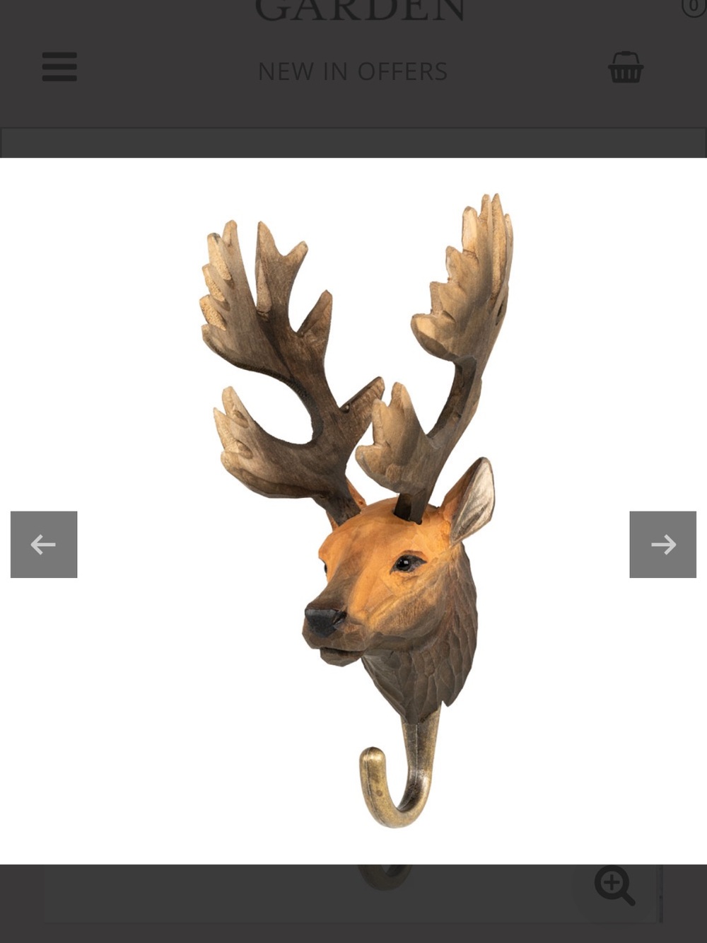 Wildlife Garden hand carved Deer Hook, new